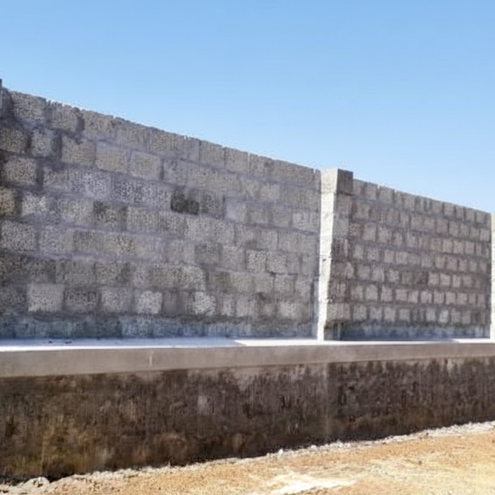 Solid block compound wall constructed with high-strength concrete blocks
